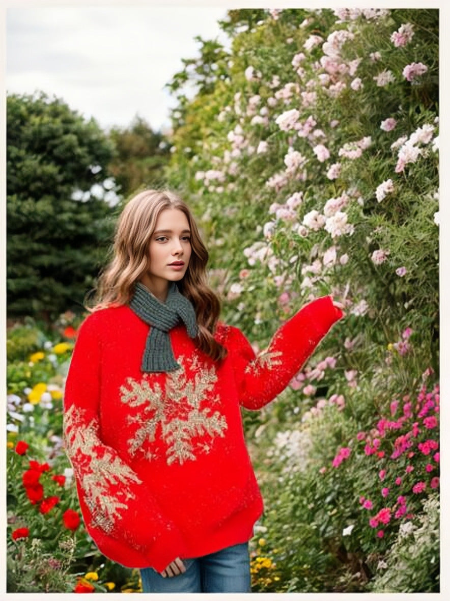 Damen Kuscheliger Pullover mit festlichem Schneeflocken-Muster R&B