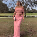 Damen Elegantes Wickelkleid mit Off-Shoulder Design und Drapierungseffekt R&B