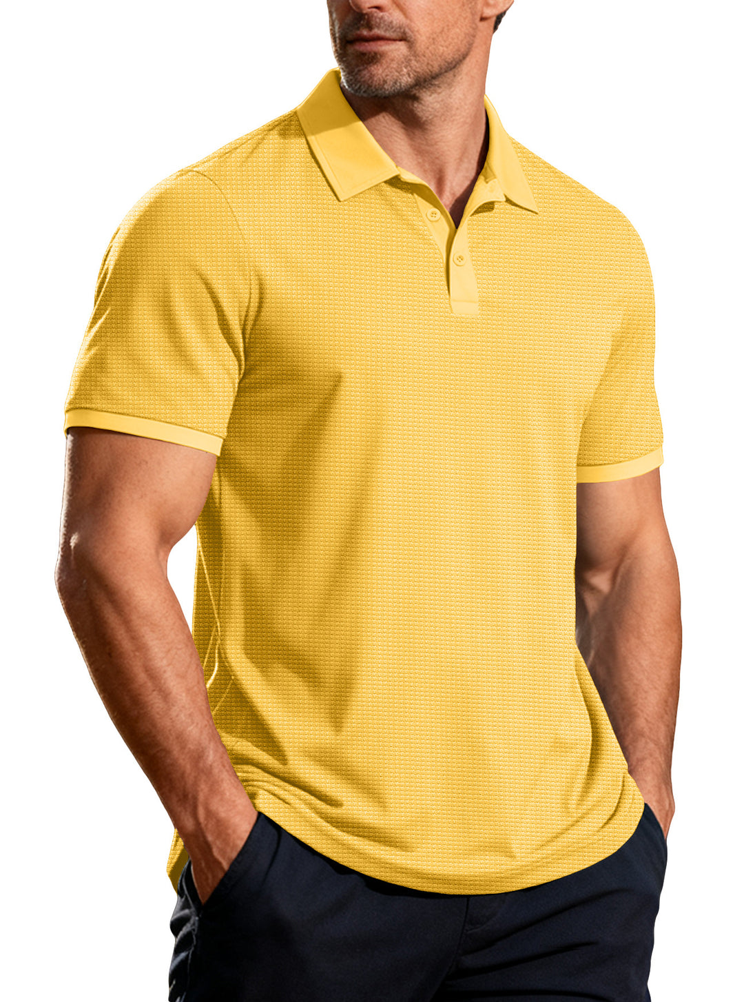 Herren nan strukturiertes Piqué-Kurzarm-Poloshirt mit Hemdkragen R&B