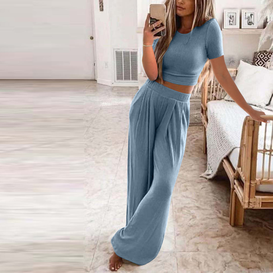Damen Set aus kurzer Strickoberteile und weiten Hosen R&B
