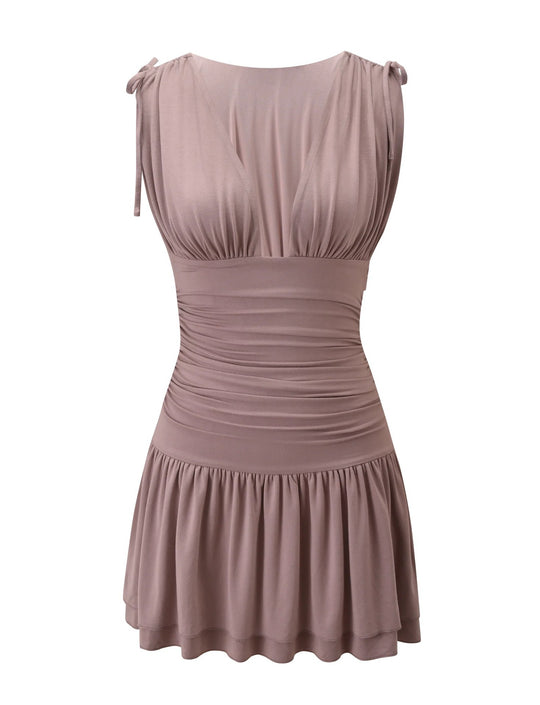 Damen Fließendes Sommerkleid mit trägerloser Raffungsoptik R&B