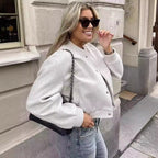Damen lässige Bomberjacke mit elastischem Saum und praktischen Eingrifftaschen R&B