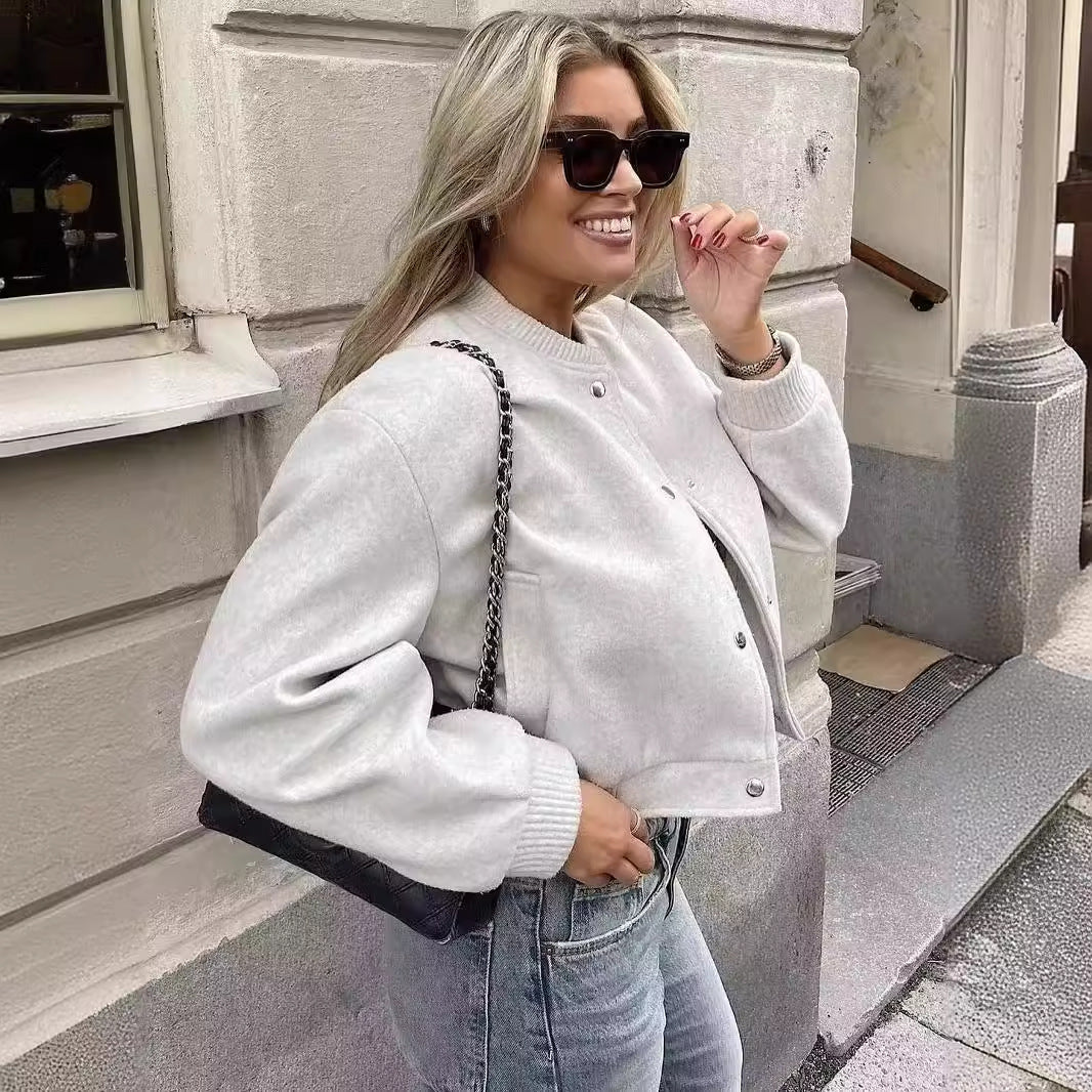 Damen lässige Bomberjacke mit elastischem Saum und praktischen Eingrifftaschen R&B