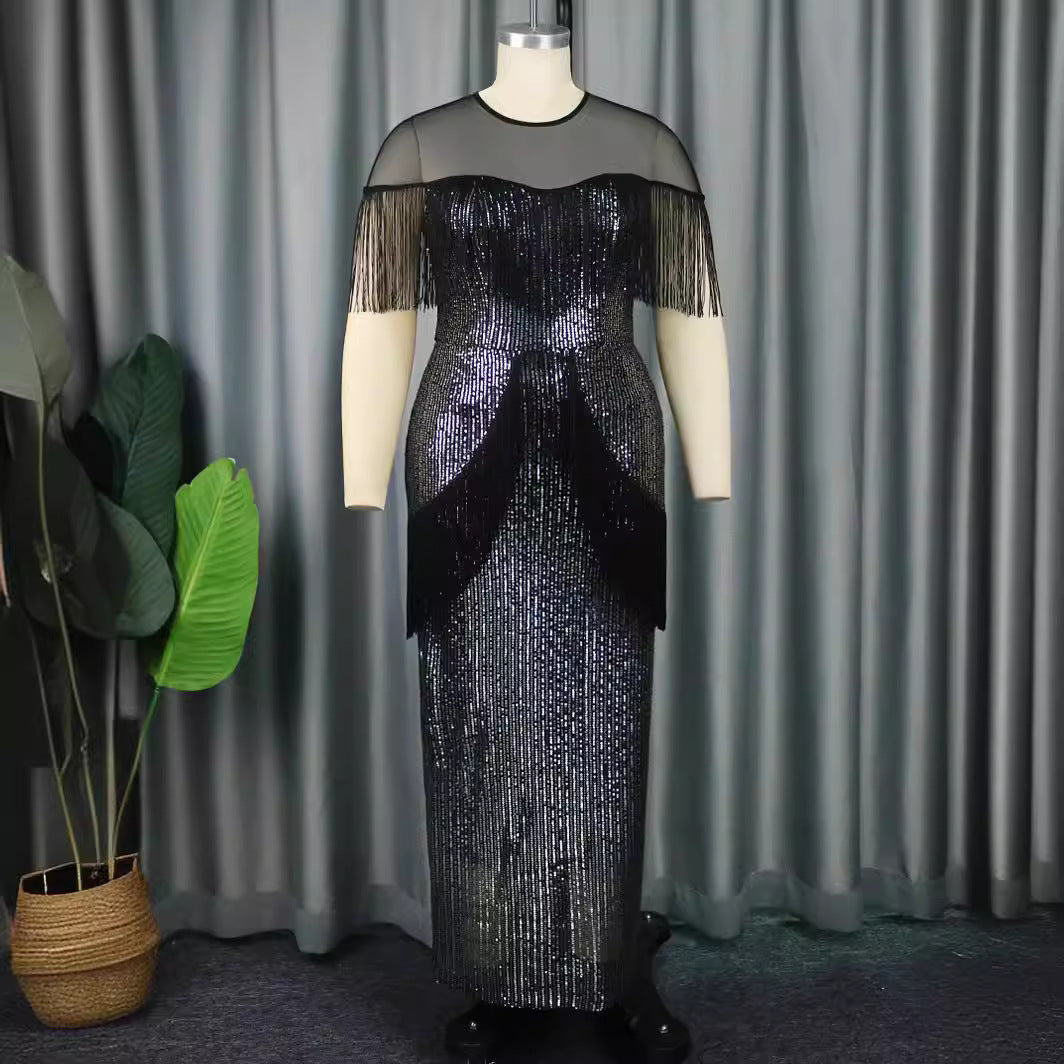 Damen glamouröses Abendkleid mit Fransen und Glitzer-Details R&B