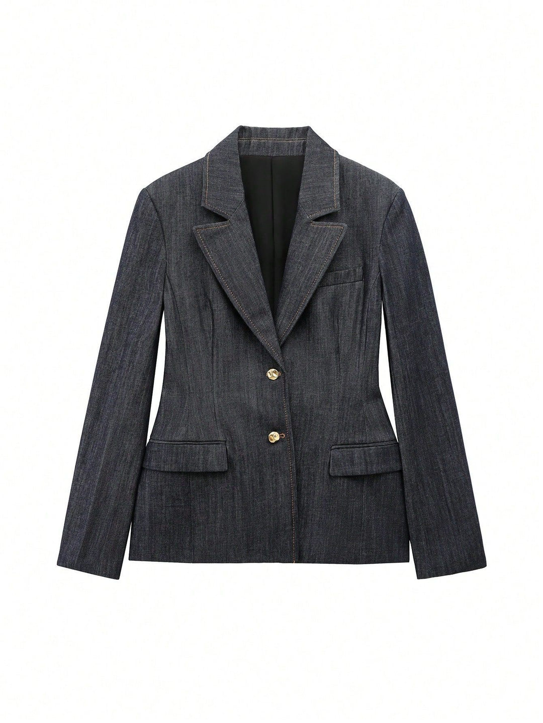 Damen taillierter Jeansblazer mit goldenen Knöpfen und praktischen Taschen R&B