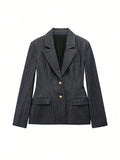 Damen taillierter Jeansblazer mit goldenen Knöpfen und praktischen Taschen