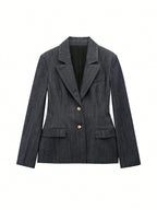 Damen taillierter Jeansblazer mit goldenen Knöpfen und praktischen Taschen