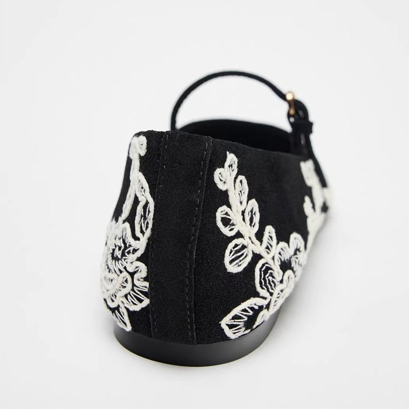 Damen Ballerinas mit verstellbarem Riemendesign und aufwendiger Blumenstickerei R&B
