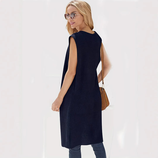Damen longitudinaler Strickmantel mit Seitenschlitzen R&B