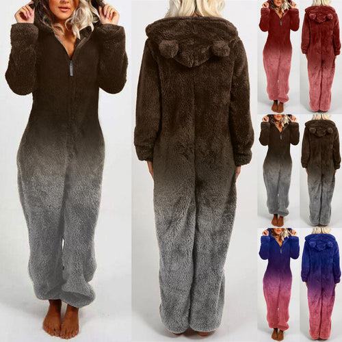 Damen Fleece-Einteiler mit Kapuze und Farbverlaufsdesign R&B