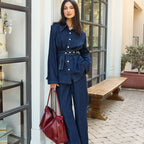 Damen Denim-Jumpsuit mit elegantem Gürtel und weitem Bein R&B