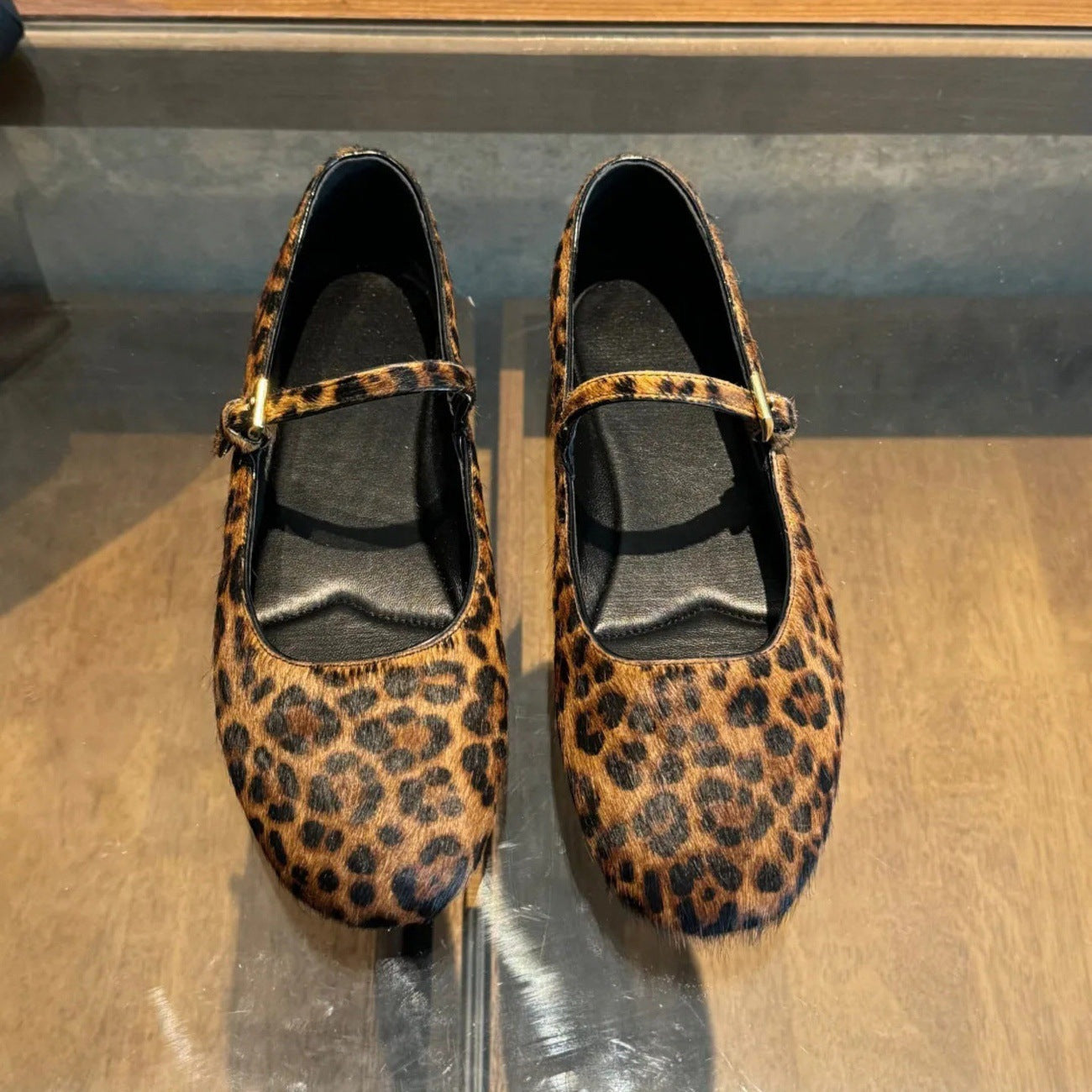 Damen Ballerinas mit elegantem Riemendesign und modischem Leopardenmuster R&B