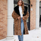 Damen Eleganter Kunstpelzmantel mit breitem Kragen R&B