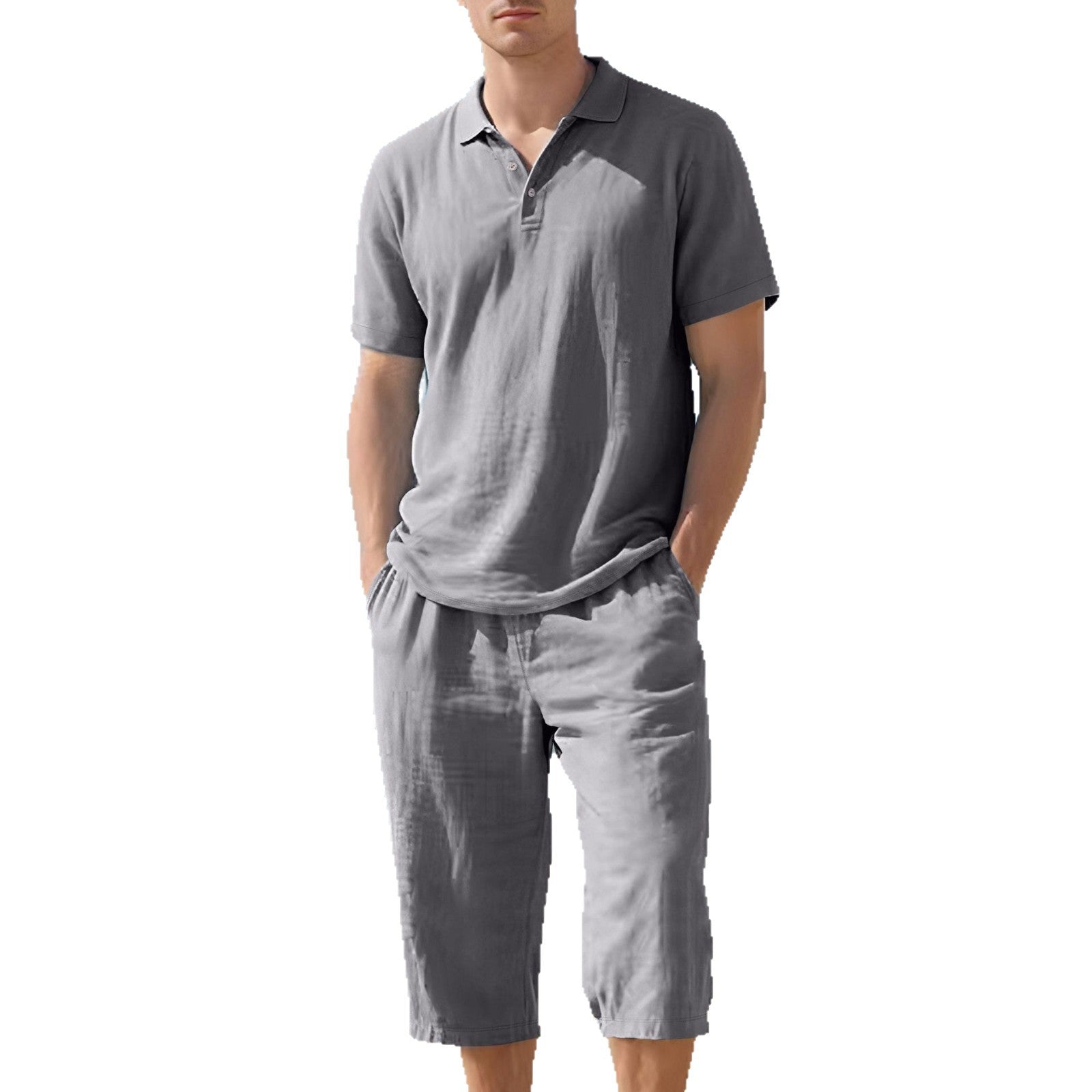 Herren lässiges Kurzarm-Polohemd und Bermudas-Set aus atmungsaktivem Stoff R&B