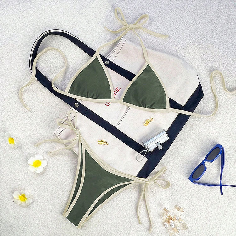 Damen Triangel-Bikini mit verspieltem Kordeldetail R&B