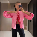Damen modische Bluse mit Kordelzug und Puffärmeln R&B