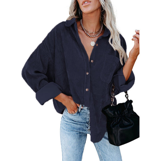 Damen lässige Cordhemdbluse R&B