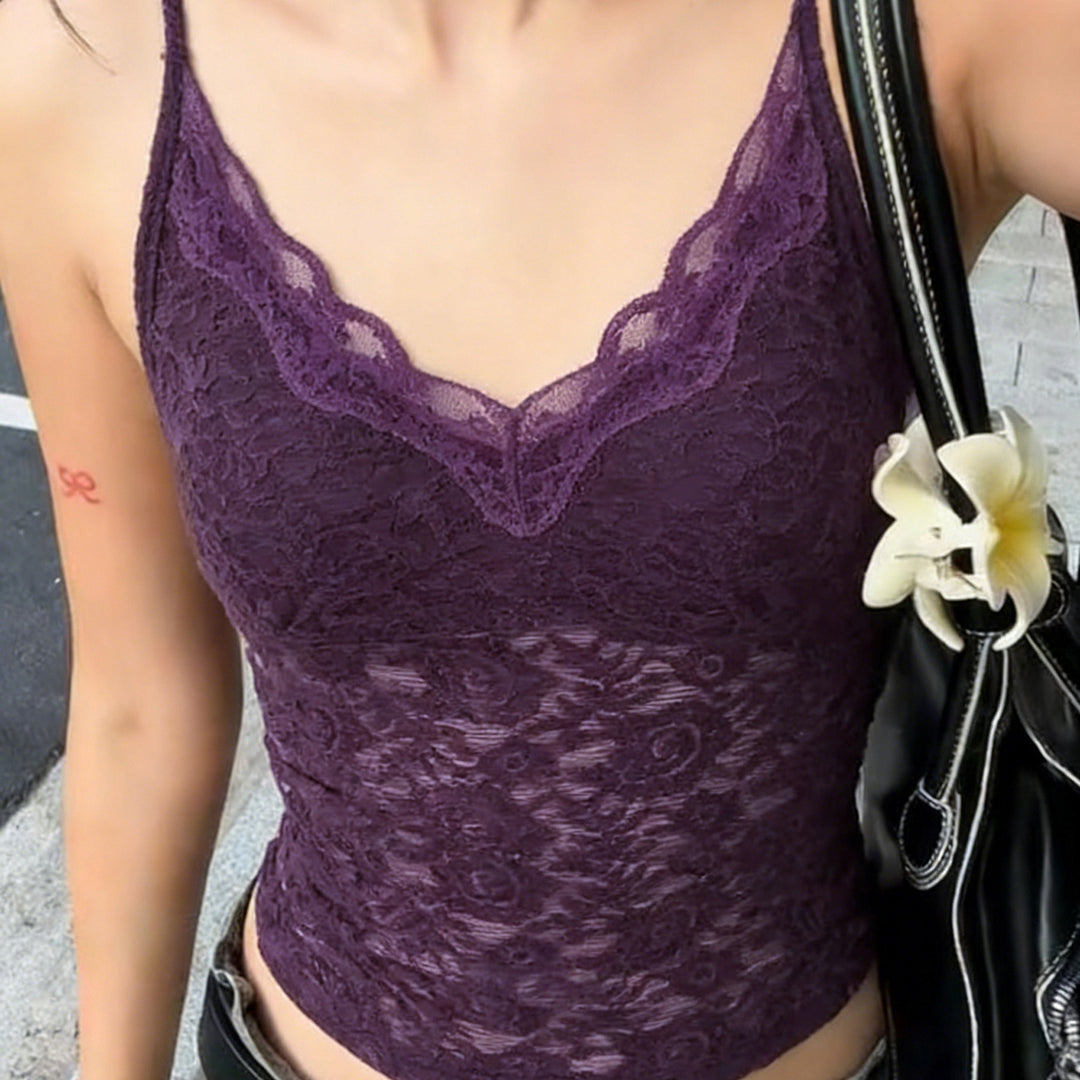 Damen Spitzen-Cami-Top mit verstellbaren Trägern und V-Ausschnitt R&B