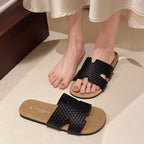 Damen Bequeme und stilvolle Slide-Sandalen mit gewebtem Design EB