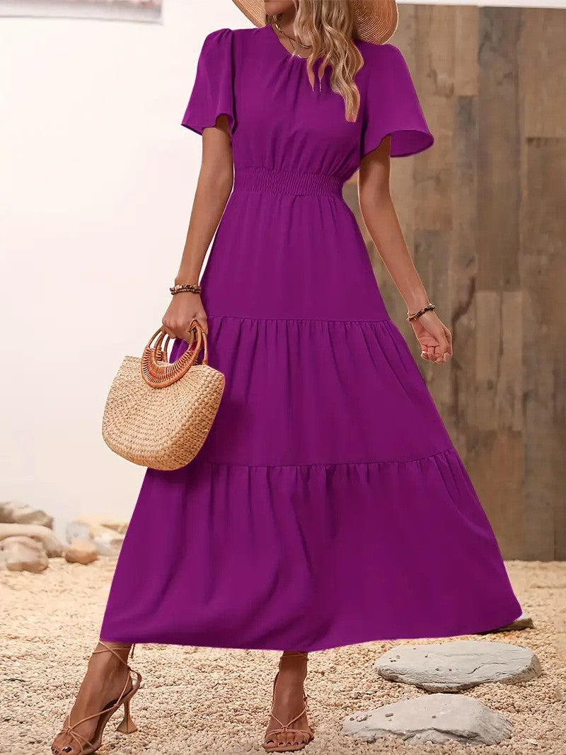 Damen Maxikleid mit raffiniertem Taillenbund und fließendem Rock R&B