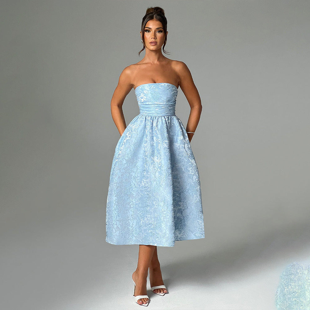 Damen Ballkleid mit schulterfreiem Design und fließendem Rock R&B