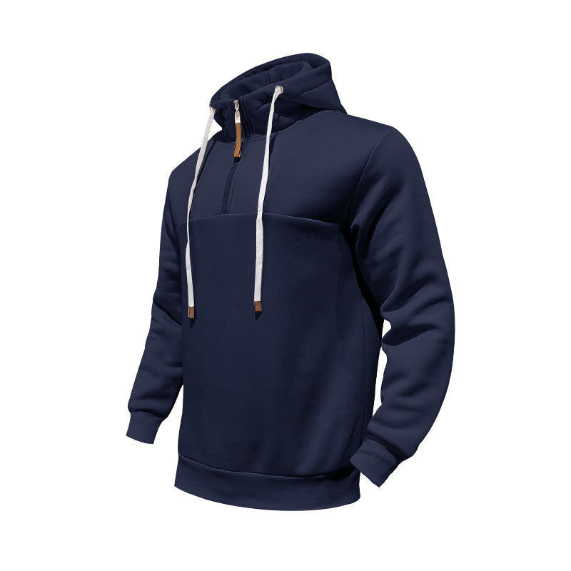 Herren Sportlicher Kapuzenpullover mit halbem Reißverschluss und Kordelzug R&B
