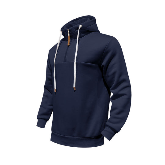Herren Sportlicher Kapuzenpullover mit halbem Reißverschluss und Kordelzug R&B