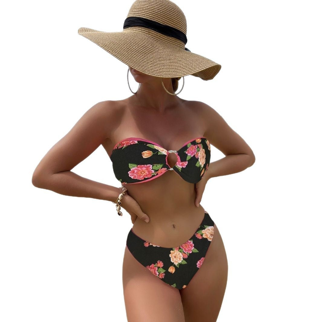Damen Bandeau-Bikini mit floralem Design R&B