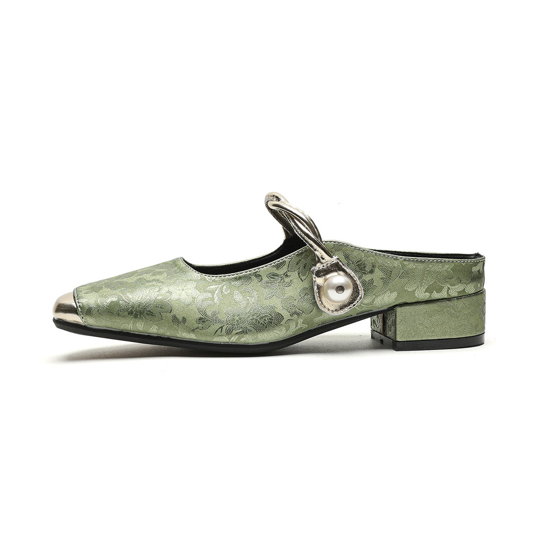 Damen Slingback-Mules mit schimmerndem Stoff und dekorativem Schnallenakzent R&B