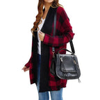 Damen lässiger Strickcardigan mit modernem Karomuster und offenen Fronten