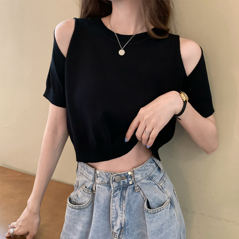Damen Cropped Top mit schulterfreiem Design und modernem Strickmuster