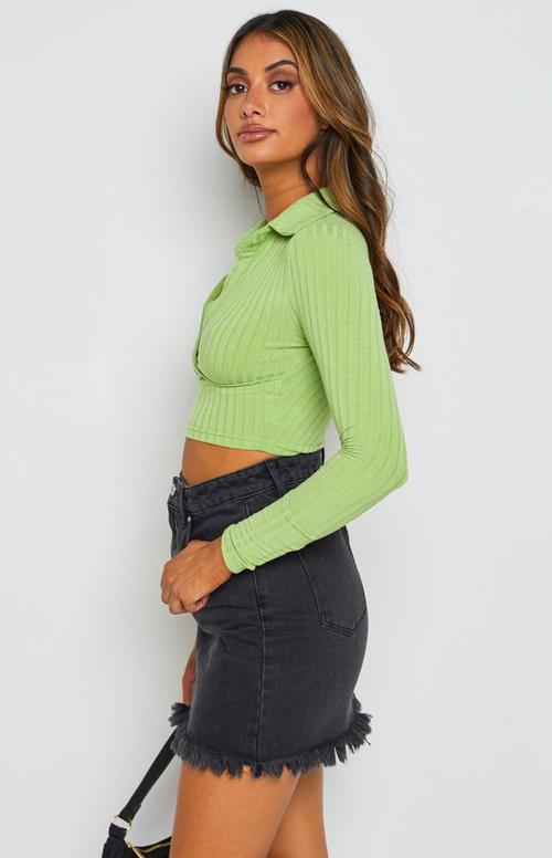 Damen lässiges Cropped Hemd mit V-Ausschnitt und Rippstruktur R&B