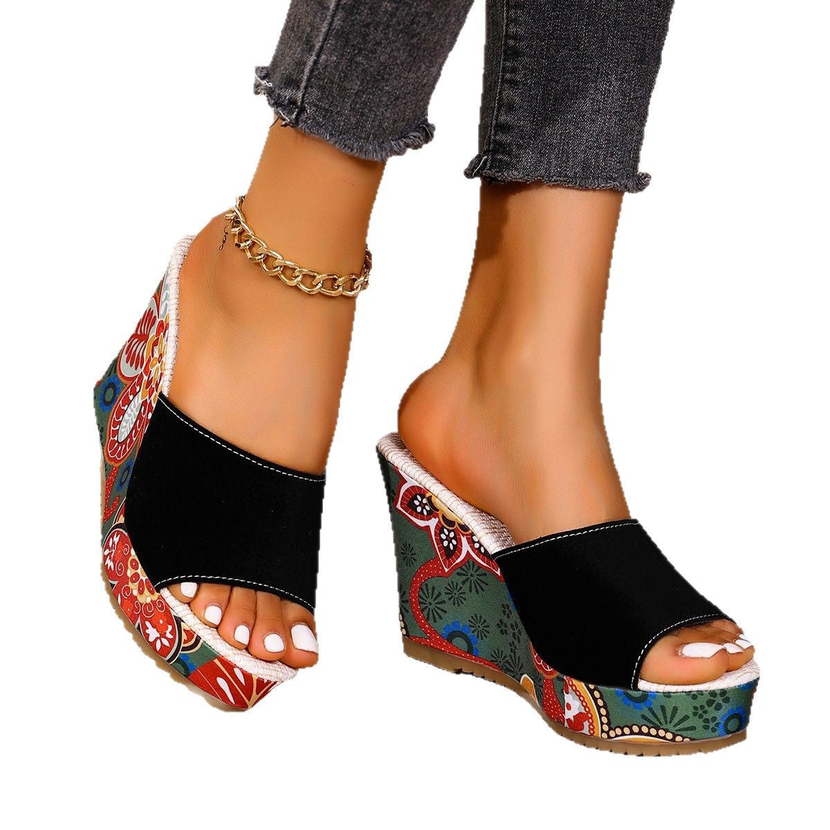 Damen Wedge-Pantoletten mit floralem Design R&B