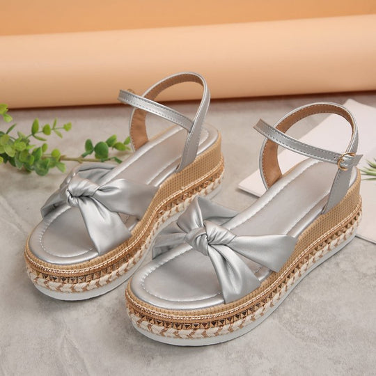 Damen Plattform-Sandalen mit raffinierter Knotenoptik R&B