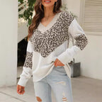Damen Modischer Pullover mit einzigartigem Leopardenmuster und V-Ausschnitt R&B