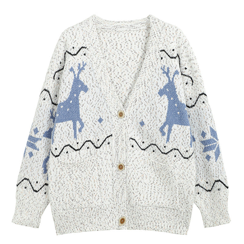 Damen Gemütlicher Cardigan mit Rentier-Motiv und Taschen R&B