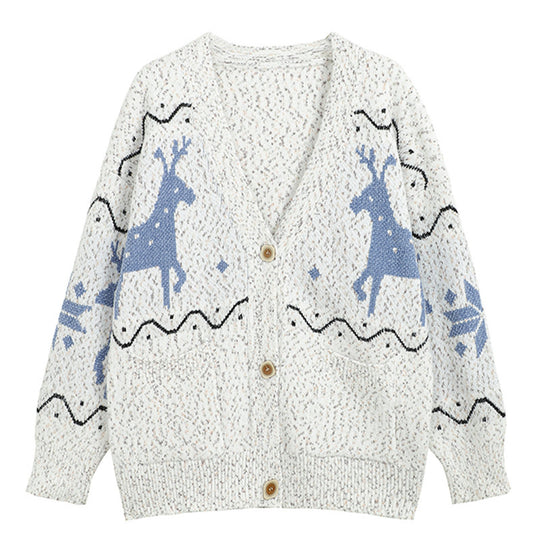 Damen Gemütlicher Cardigan mit Rentier-Motiv und Taschen R&B