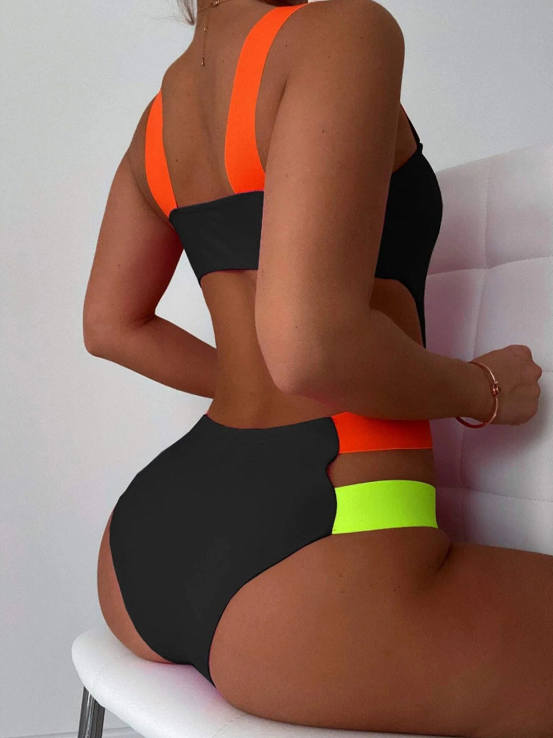 Damen Sportlicher Cut-Out Einteiler Badeanzug R&B