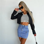 Damen cropped Bluse mit elegantem Kragen und praktischen Taschen R&B