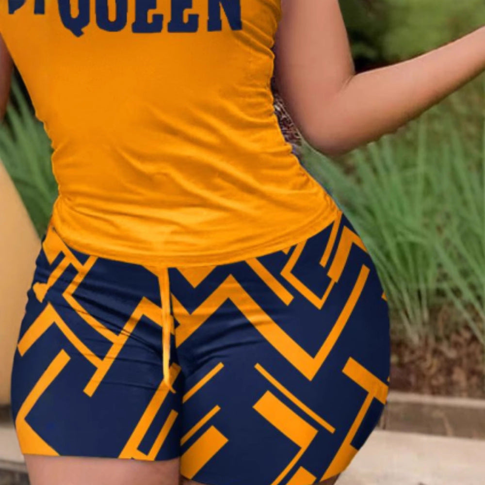 Damen Sportliches Set mit ärmellosem Oberteil und farbenfrohen Shorts R&B