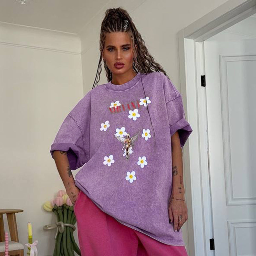 Damen Trendiges Oversized T-Shirt mit floralem Aufdruck R&B