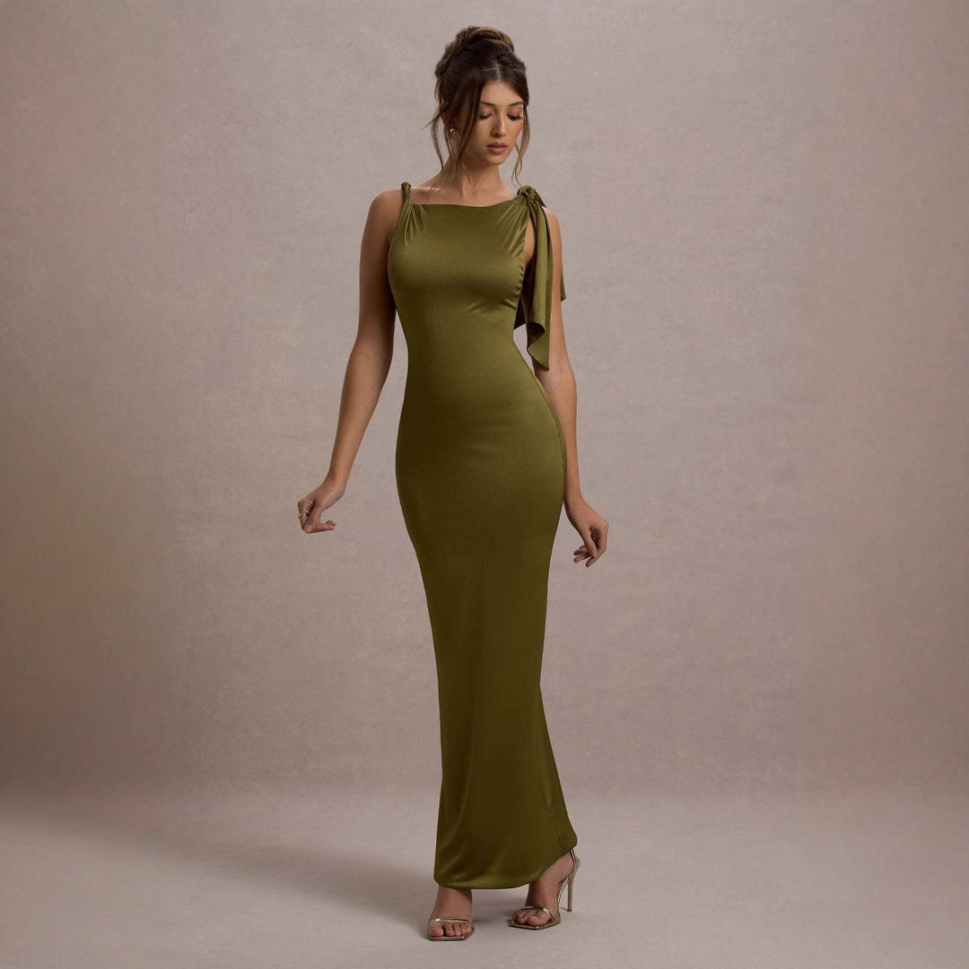 Damen Maxikleid mit asymmetrischem Trägerdesign und elegantem Silhouette R&B