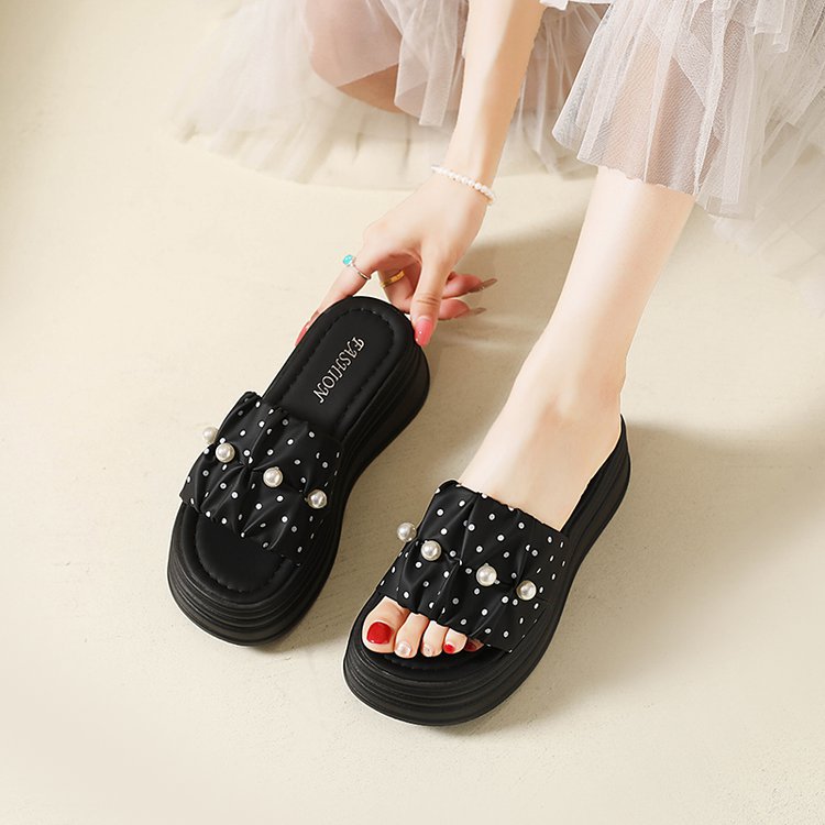 Damen elegante Plateausandalen mit Perlenschmuck R&B