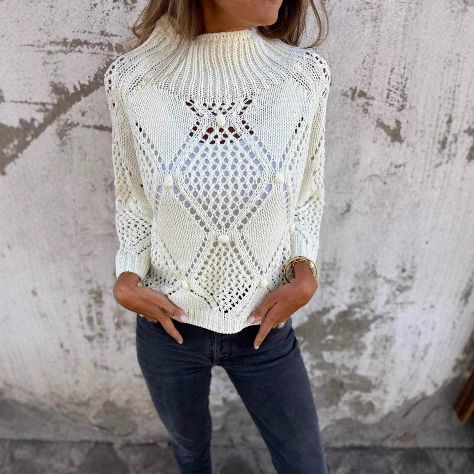 Damen luftiger Strickpullover mit kunstvollem Lochmuster R&B