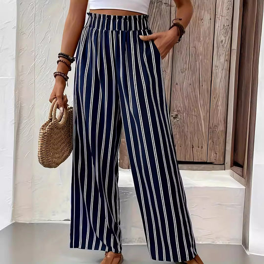 Damen Bequeme Sommerhose mit Streifenmuster und elastischem Bund R&B