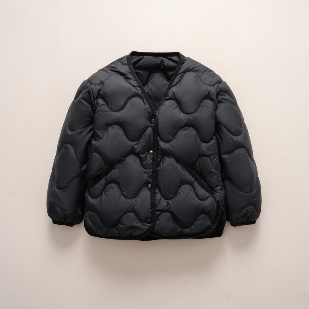 Damen gesteppte Daunenjacke mit modernen Wellenmustern und praktischen Taschen R&B