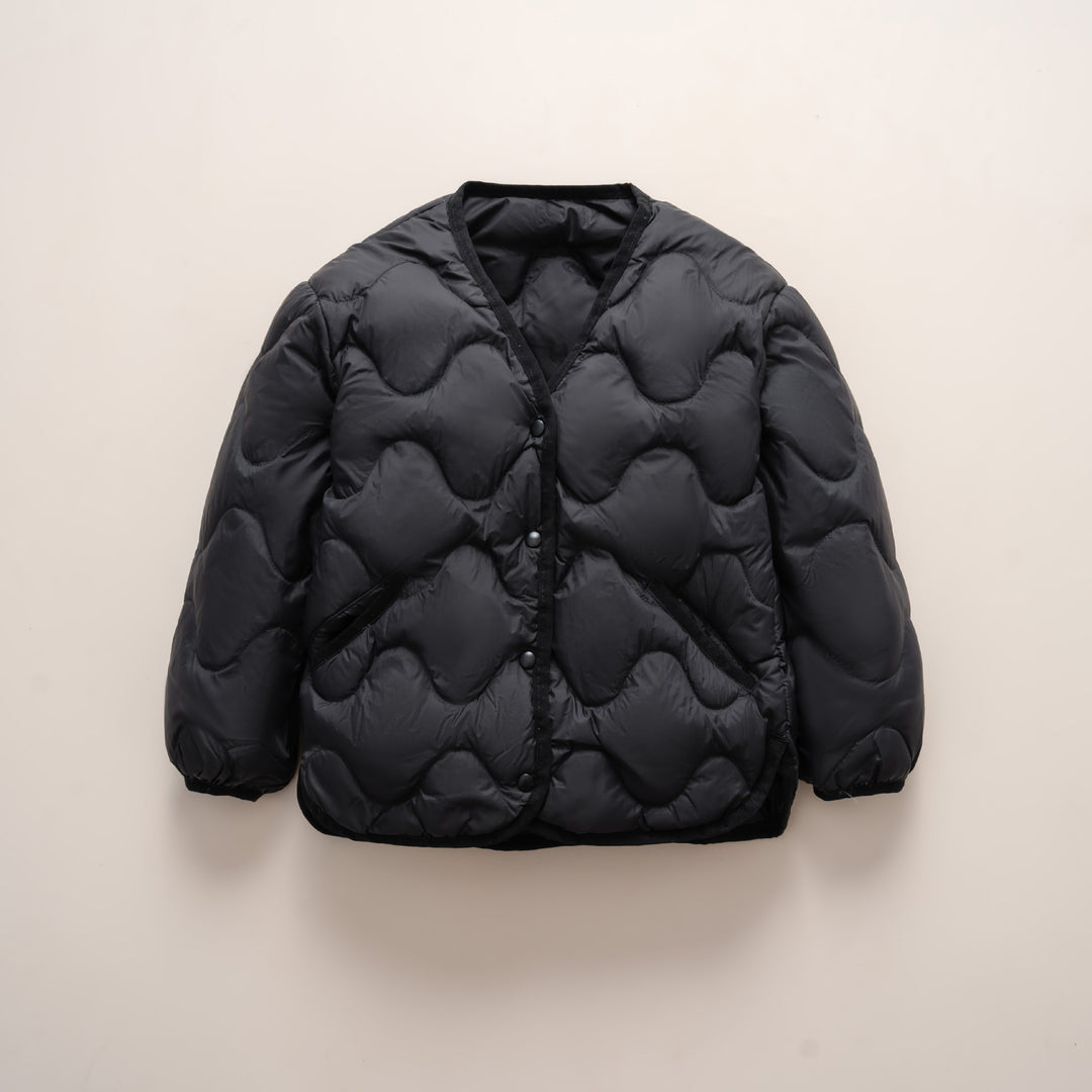 Damen gesteppte Daunenjacke mit modernen Wellenmustern und praktischen Taschen R&B