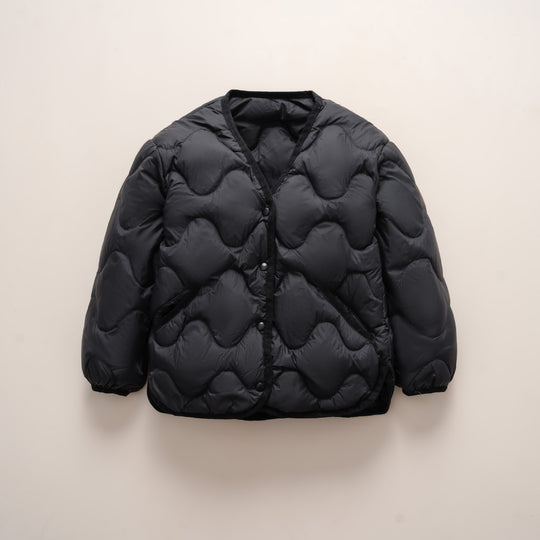Damen gesteppte Daunenjacke mit modernen Wellenmustern und praktischen Taschen R&B