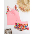 Damen Sportliches Badeanzug-Set mit Cross-Back-Design und Blumenmuster R&B