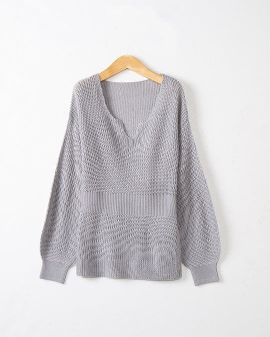 Damen Grobstrickpullover mit tiefem V-Ausschnitt und lässigem Schnitt R&B